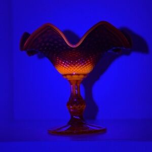 GLOWING!  Vintage Amberina Glass Compote: Red Orange Diamond Point Candy Bowl⭐️